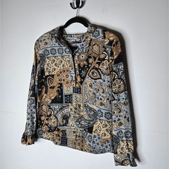 Vintage Y2K Alfred Dunner Boho Popover Blouse Smocked Waist Size 10 Petite - Picture 8 of 9